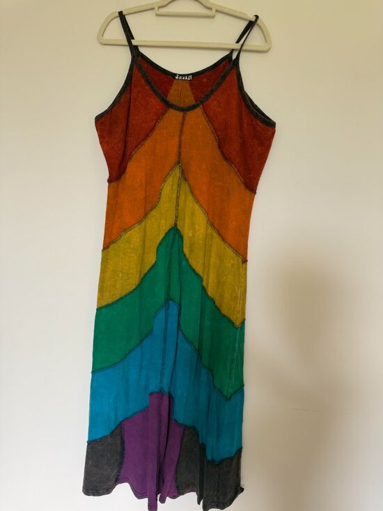 Jayli Dresses & Skirts - Jayli Rainbow Chevron Patchwork Midi Dress Cotton Boho Hippie Festival - XL